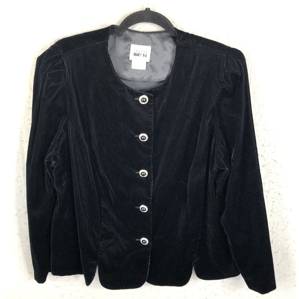 Vintage Leslie Fay Black Velvet Jacket Womens 18WP Plus Petite Y2K Whimsigoth